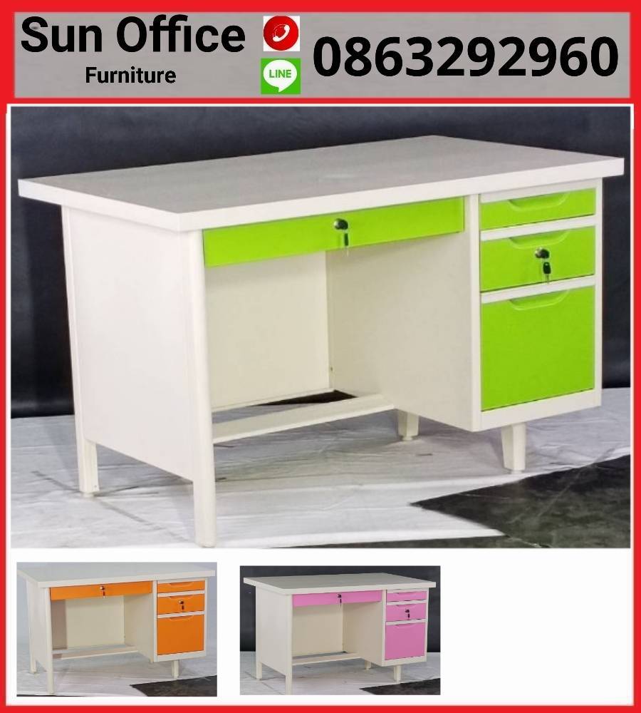 โต๊ะทำงานเหล็ก ขนาด 3ฟุต พร้อมกระจก คุณภาพดี ราคาถูก – Sun Office Furniture